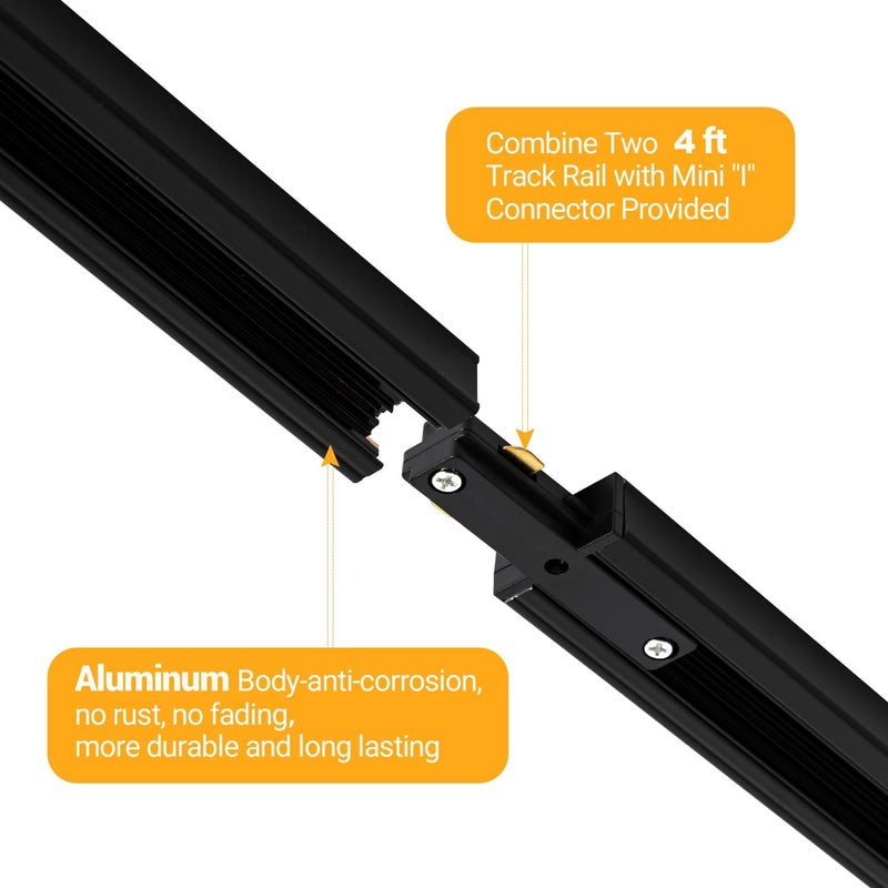VANoopee 16FT H Track Lighting System - Black Rail Kit With End Caps & Live End Feed Connector - Compatible With Single Circuit 120V H Style Track Heads - Image 5